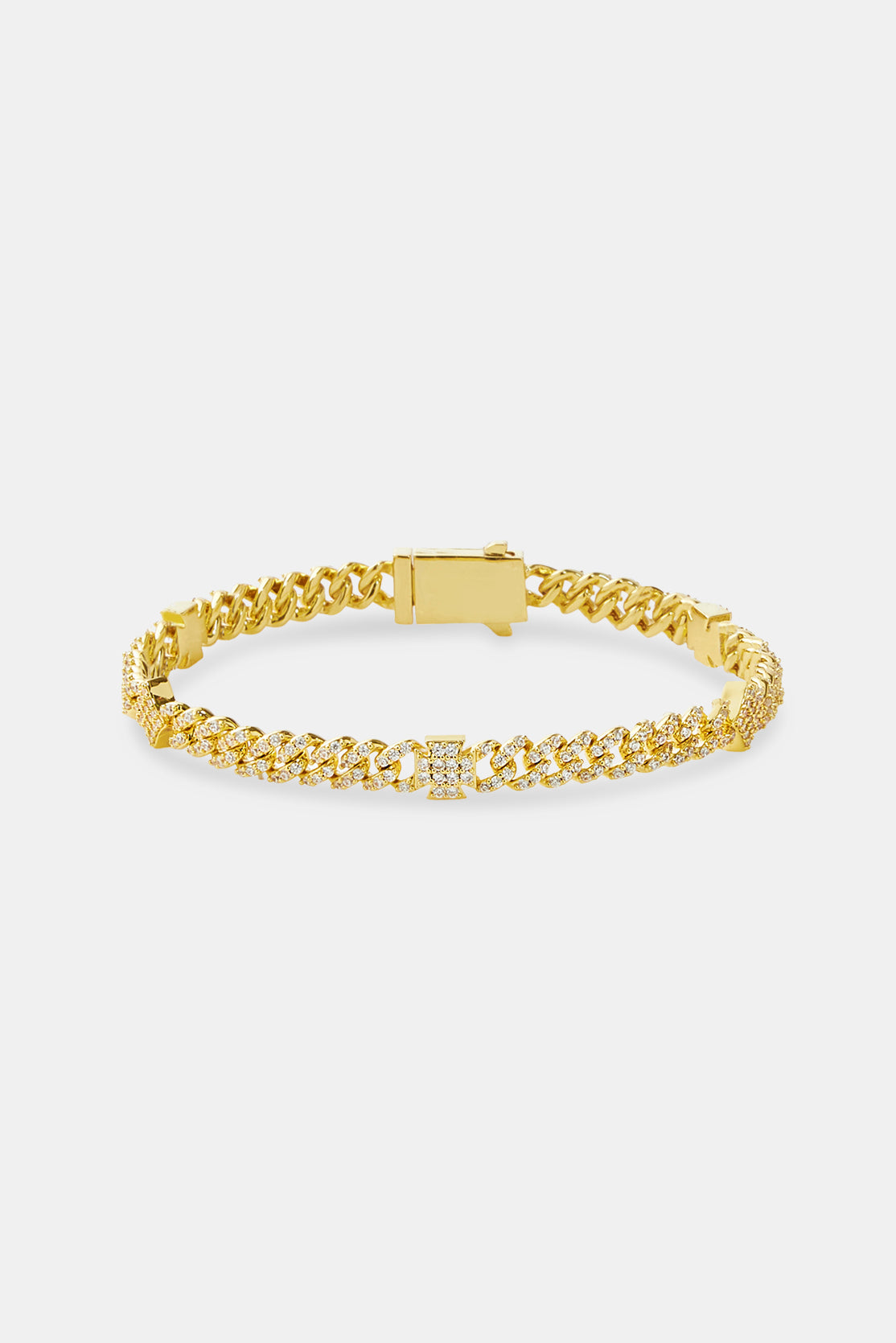 Iced Cross & Star Motif Cuban Bracelet - 6mm - Gold